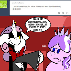 Size: 576x576 | Tagged: safe, artist:pembroke, diamond tiara, sweetie belle, g4, chubby diamond, meanie belle