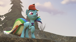 Size: 1920x1080 | Tagged: safe, artist:fd-daylight, rainbow dash, g4, 3d, clothes, dress, female, gala dress, missing accessory, necklace, solo, source filmmaker, tree