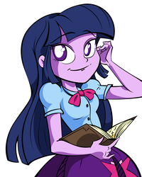 Size: 8000x10000 | Tagged: safe, artist:lunchie, artist:rokushou, twilight sparkle, equestria girls, g4, absurd resolution, bedroom eyes, book, female, looking at you, simple background, smiling, solo, twilight sparkle (alicorn), vector, white background