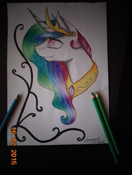 Size: 2736x3648 | Tagged: safe, artist:careness, princess celestia, g4, female, high res, portrait, solo, traditional art