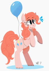 Size: 1816x2608 | Tagged: dead source, safe, artist:wirelesspony, pinkie pie, earth pony, pony, g4, alternate hairstyle, balloon, bipedal, cute, diapinkes, featured image, female, mare, open mouth, rearing, smiling, solo