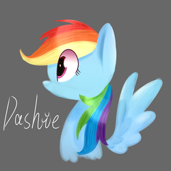 Size: 2000x2000 | Tagged: safe, artist:yaco, rainbow dash, pegasus, pony, g4, bust, female, gray background, high res, lineless, mare, portrait, profile, simple background, solo, spread wings, wings