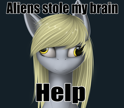 Size: 2000x1747 | Tagged: safe, artist:f13proxima, derpy hooves, alien, g4, female, solo, text