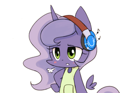 Size: 800x600 | Tagged: safe, artist:joycall6, princess luna, g4, apron, bored, clothes, female, headphones, solo