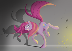 Size: 4982x3582 | Tagged: safe, artist:tsand106, pinkie pie, earth pony, pony, g4, bullet hole, female, gunfire, pinkamena diane pie, running, shrunken pupils, smiling, solo