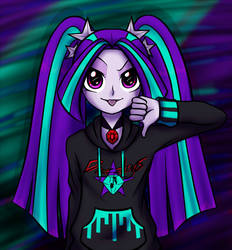 Size: 800x863 | Tagged: safe, artist:tanitak, aria blaze, equestria girls, g4, clothes, hoodie, thumbs down, tongue out