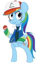 Size: 2901x4652 | Tagged: safe, artist:flaminbunny, rainbow dash, g4, crossover, female, poké ball, pokémon, solo