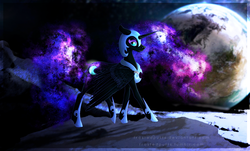 Size: 1700x1024 | Tagged: safe, artist:frostedpuffs, nightmare moon, g4, female, moon, planet, solo