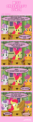Size: 648x2337 | Tagged: safe, artist:henbe, apple bloom, cheerilee, scootaloo, sweetie belle, earth pony, pegasus, pony, unicorn, g4, awkward, classroom, comic, cutie mark crusaders, female, filly, grammar error, hearts and hooves day, horse collar, implied cheerimac, implied sex, offscreen character, title drop, wavy mouth, wide eyes