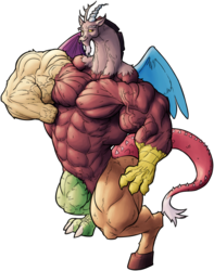 Size: 1077x1367 | Tagged: safe, artist:furry, discord, draconequus, g4, buff, colored, deltscord, fetish, male, muscle fetish, muscles, muscular male, my muscle pony, overdeveloped muscles, solo