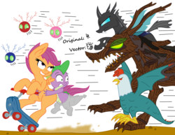 Size: 1017x786 | Tagged: safe, artist:darknisfan1995, artist:dubstepbrony4life, scootaloo, spike, changeling, parasprite, timber wolf, g4, colored