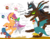 Size: 1017x786 | Tagged: safe, artist:darknisfan1995, artist:dubstepbrony4life, scootaloo, spike, changeling, parasprite, timber wolf, g4, colored