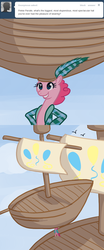 Size: 500x1200 | Tagged: safe, artist:alipes, pinkie pie, earth pony, pony, ask pinkie pierate, g4, ask, bipedal, clothes, comic, female, hat, mare, pirate, ship, solo, tumblr