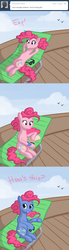 Size: 500x1800 | Tagged: safe, artist:alipes, pinkie pie, earth pony, pony, ask pinkie pierate, g4, ask, comic, female, mare, solo, sunglasses, sunscreen, tumblr