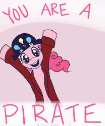 Size: 500x600 | Tagged: dead source, safe, artist:alipes, pinkie pie, earth pony, pony, ask pinkie pierate, g4, animated, ask, bipedal, clothes, female, hat, lazytown, pirate, pirate pinkie pie, solo, song in the comments, tumblr, you are a pirate