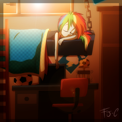 Size: 1000x1000 | Tagged: safe, artist:fj-c, rainbow dash, equestria girls, g4, bed, female, sleeping, solo