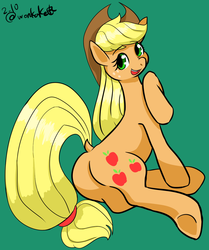 Size: 1101x1315 | Tagged: safe, artist:wonton soup, applejack, g4, butt, dock, female, plot, simple background, solo