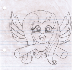Size: 1464x1421 | Tagged: safe, artist:colaeuphoria, fluttershy, g4, female, lined paper, monochrome, solo, traditional art