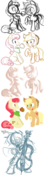 Size: 565x2256 | Tagged: safe, artist:php27, apple bumpkin, applejack, octavia melody, g4, apple family member, bow, caramel apple (food), cello, mouth hold, musical instrument, sketch