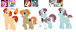 Size: 5249x2257 | Tagged: safe, artist:strawberry-spritz, edit, edited screencap, screencap, apple bumpkin, blue moon (g4), candy apples, fire streak, pinkie pie, south pole (g4), spring skies, oc, pegasus, pony, unicorn, g4, apple family member, art trade, cropped, female, magical lesbian spawn, male, mare, ms paint, offspring, parent:apple bumpkin, parent:candy apples, parent:fire streak, parent:pinkie pie, parent:south pole, parent:spring skies, parents:candyskies, parents:pinkiestreak, parents:southbumkin, screencap reference, south pole, stallion