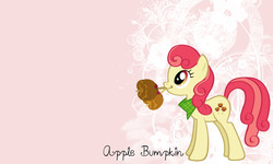 Size: 3000x1800 | Tagged: safe, artist:kelseysparrow67, artist:solusjbj, apple bumpkin, g4, apple family member, caramel apple (food), mouth hold, solo, vector, wallpaper