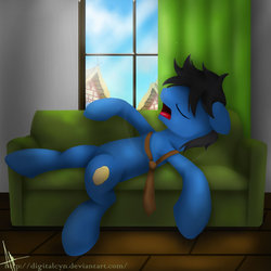 Size: 1024x1024 | Tagged: safe, artist:digitalcyn, oc, oc only, oc:couch potato, commission, couch, necktie, sleeping