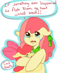 Size: 1000x1200 | Tagged: safe, artist:tiki-sama, apple bloom, apple bumpkin, g4, apple family member, crying, dialogue, sad