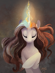 Size: 3000x4000 | Tagged: safe, artist:casynuf, oc, oc only, pony, unicorn, eyes closed, female, magic, portrait, raised hoof, solo, windswept mane