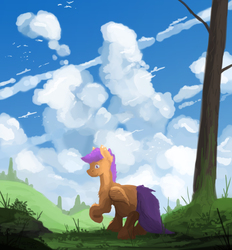 Size: 2322x2500 | Tagged: safe, artist:fuzzyfox11, scootaloo, g4, female, forest, high res, sky, solo