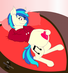 Size: 1120x1200 | Tagged: safe, artist:slimeyjenkins, dj pon-3, vinyl scratch, g4, belly, clothes, female, hearts and hooves day, hoodie, painted belly, pregnant, solo