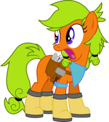 Size: 1148x1280 | Tagged: safe, artist:forgotten-remnant, oc, oc only, oc:carrot patch, blank flank, boots, saddle bag