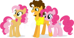 Size: 890x465 | Tagged: safe, artist:ashidaii, artist:poikahorse, cheese sandwich, pinkie pie, oc, oc:silly string, g4, female, male, offspring, parent:cheese sandwich, parent:pinkie pie, parents:cheesepie, raised hoof, ship:cheesepie, shipping, straight