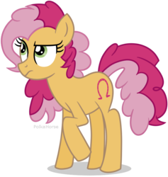 Size: 683x720 | Tagged: safe, alternate version, artist:ashidaii, artist:poikahorse, oc, oc only, oc:silly string, the rock farmer's daughters, offspring, parent:cheese sandwich, parent:pinkie pie, parents:cheesepie, raised hoof, solo