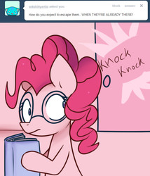 Size: 600x700 | Tagged: safe, artist:solar-slash, pinkie pie, ask pinkie pie solutions, g4, ask, book, female, glasses, solo, tumblr