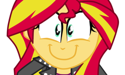 Size: 500x300 | Tagged: safe, artist:hannah-joy64, sunset shimmer, equestria girls, g4, close-up, female, happyshy, solo