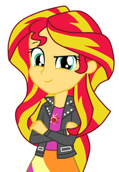 Size: 744x1073 | Tagged: safe, artist:hannah-joy64, sunset shimmer, equestria girls, g4, alternate cutie mark, crossed arms, female, pose, simple background, solo, white background