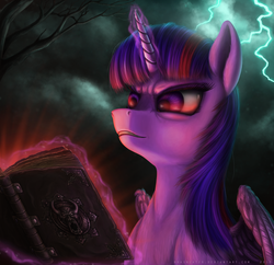Size: 3100x3000 | Tagged: dead source, safe, artist:bra1neater, twilight sparkle, alicorn, pony, g4, book, book of lorgar, chaos, crossover, female, heresy, high res, lightning, magic, mare, solo, telekinesis, this will end in heresy, this will end in tears and/or death, twilight sparkle (alicorn), warhammer (game), warhammer 40k, word bearers