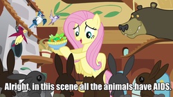 Size: 1280x720 | Tagged: safe, fluttershy, harry, g4, aids, animal, hiv, image macro, man in a box (the movie), meme, none piece, one piece