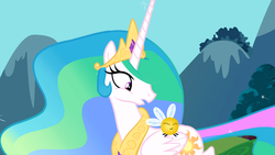 Size: 1366x768 | Tagged: safe, screencap, princess celestia, parasprite, g4, swarm of the century, female, solo