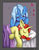 Size: 690x880 | Tagged: safe, artist:susiebeeca, flam, trixie, pony, unicorn, g4, bed, bed mane, drool, ear bite, female, flaxie, heart, male, mare, messy mane, shipping, sleeping, straight