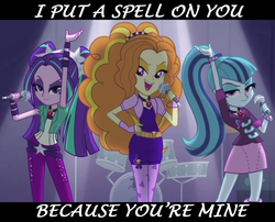 Size: 1082x876 | Tagged: safe, screencap, adagio dazzle, aria blaze, sonata dusk, equestria girls, g4, my little pony equestria girls: rainbow rocks, creedence clearwater revival, i put a spell on you, looking at you, lyrics, music, screamin' jay hawkins, song reference, text, the dazzlings