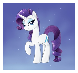 Size: 2720x2550 | Tagged: safe, artist:llamacheesecake, rarity, g4, bedroom eyes, female, high res, looking at you, raised hoof, smiling, solo, sparkles