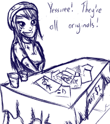 Size: 421x475 | Tagged: artist needed, safe, sonata dusk, equestria girls, g4, beanie, dialogue, dirty, grin, hat, homeless, loose hair, monochrome, optimism, poverty, sketch