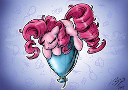 Size: 900x636 | Tagged: safe, artist:sonicpegasus, pinkie pie, g4, balloon, female, sleeping, solo, that pony sure does love balloons