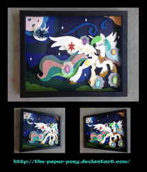 Size: 1061x1240 | Tagged: safe, artist:the-paper-pony, nightmare moon, princess celestia, g4, elements of harmony, moon, patreon, shadowbox