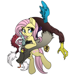 Size: 2500x2500 | Tagged: safe, artist:dfectivedvice, artist:pananovich, discord, fluttershy, g4, female, high res, male, ship:discoshy, shipping, simple background, straight, transparent background