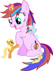Size: 4000x5317 | Tagged: safe, artist:lumorn, apple cobbler, flitter, noi, scootaloo, oc, oc:tiara colour, earth pony, pegasus, pony, g4, apple family member, background pony, eyes closed, female, filly, happy, mare, micro, on back, open mouth, raised hoof, simple background, transparent background