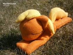 Size: 4288x3216 | Tagged: safe, artist:hipsterowlet, apple cobbler, g4, apple family member, beanie (plushie), customized toy, grass, irl, lying, not applejack, photo, plushie, solo