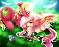 Size: 2500x2000 | Tagged: safe, artist:xxredreaperxx, big macintosh, fluttershy, earth pony, pony, g4, high res, male, ship:fluttermac, shipping, stallion, straight