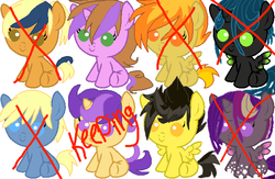 Size: 613x399 | Tagged: safe, artist:crystalclusterstable, artist:sararini, oc, oc only, alicorn, hybrid, pony, adoptable, adopted, alicorn oc, baby, baby pony, blank flank, interspecies offspring, magical lesbian spawn, offspring, parent:amethyst star, parent:apple cobbler, parent:daring do, parent:donut joe, parent:noteworthy, parent:princess cadance, parent:queen chrysalis, parent:spitfire, parents:cadalis